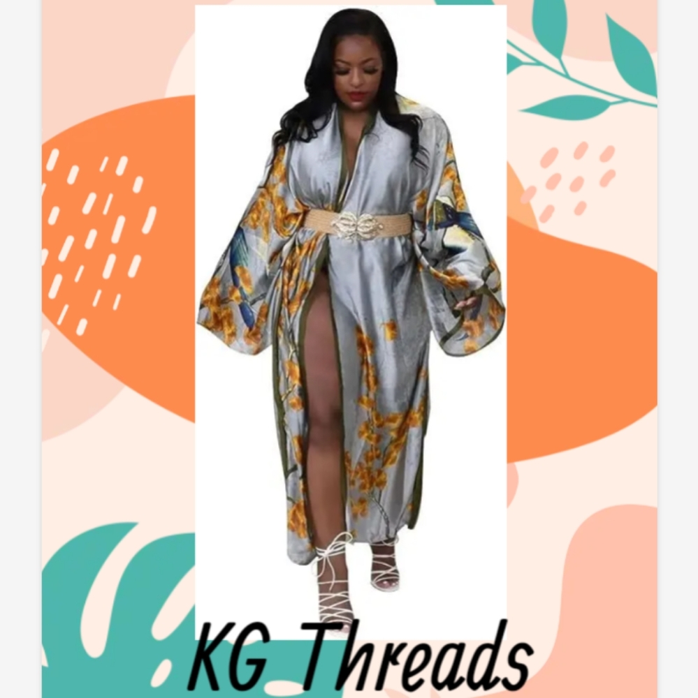 Satin Open Front Cardigan Kimono Duster